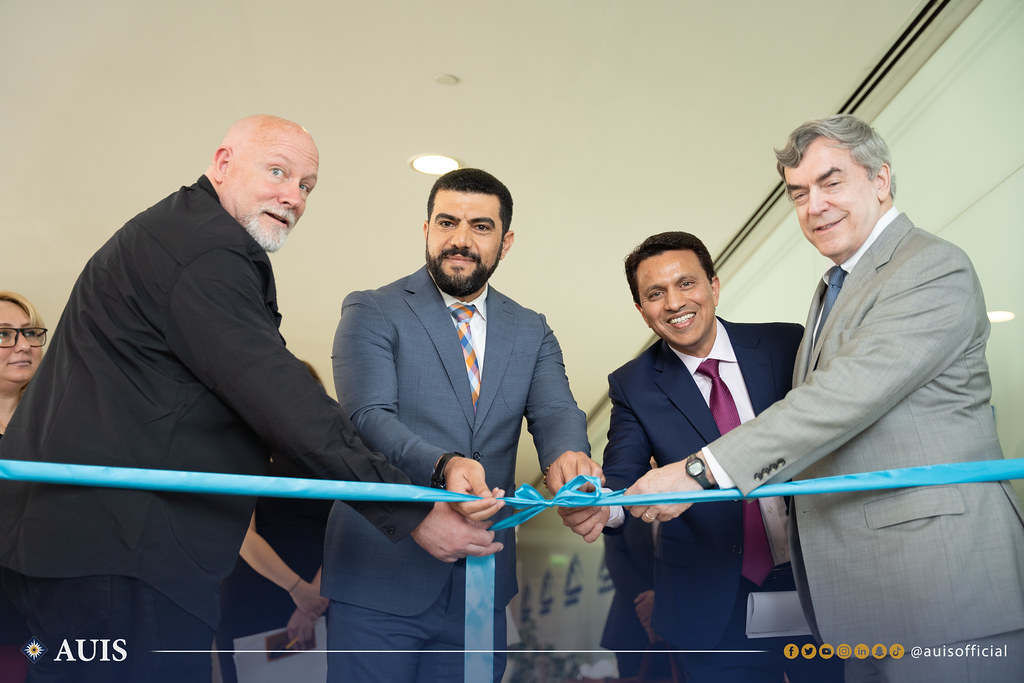 AUIS VPAA Dr. Rob Perrins, MLS Chair Dr. Mohanad Nada, Dr. Surtaj Hussein, and President Bruce Ferguson open the Capstone Presentation Day.